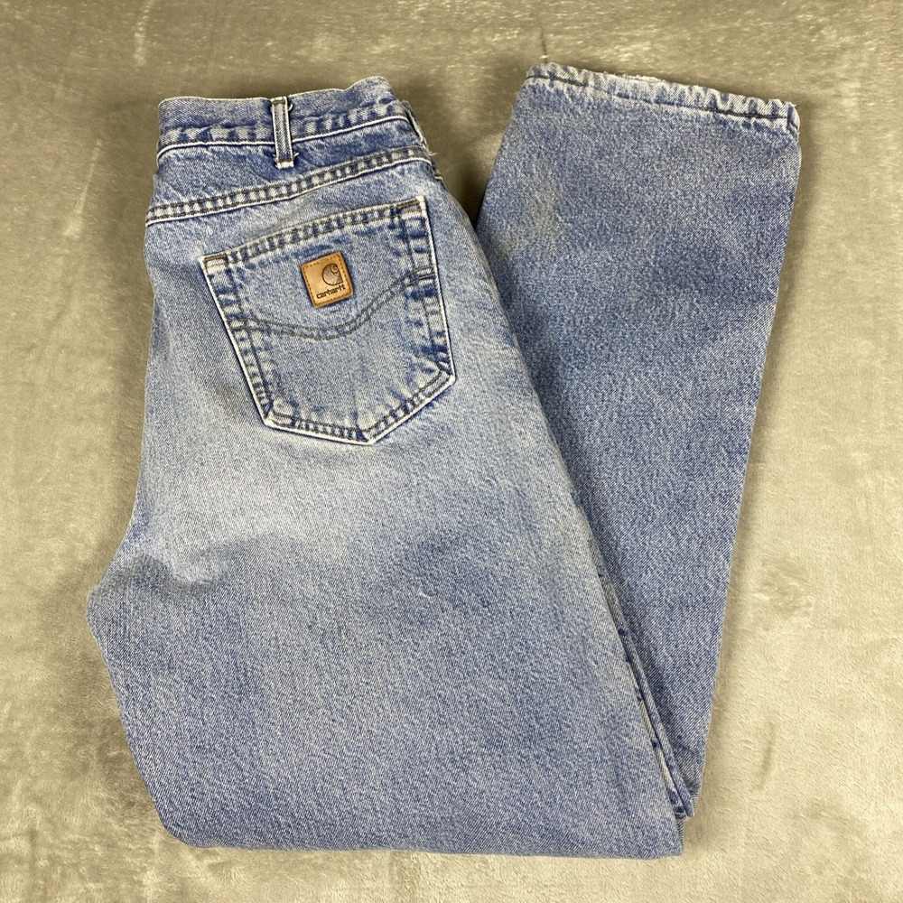 Carhartt B165 DST Mens Fleece Lined Jeans Distressed Stonewash Blue Workwear